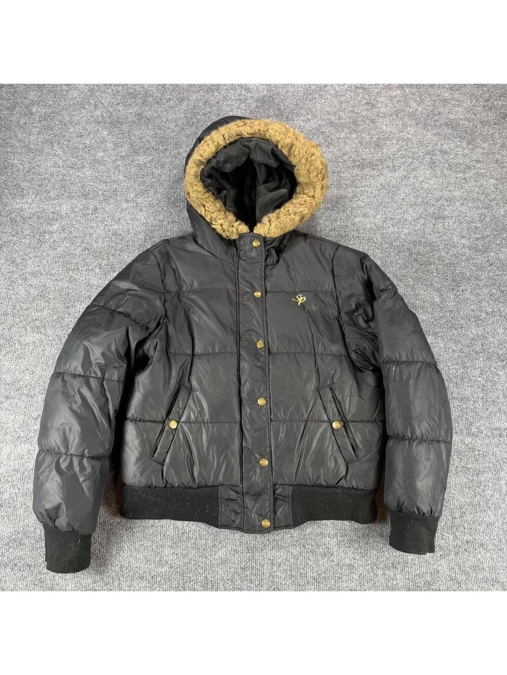 Southpole Y2K Black Puffer Jacket Faux Fur Hood Trim XL -‎ Streetwear, 2000s
